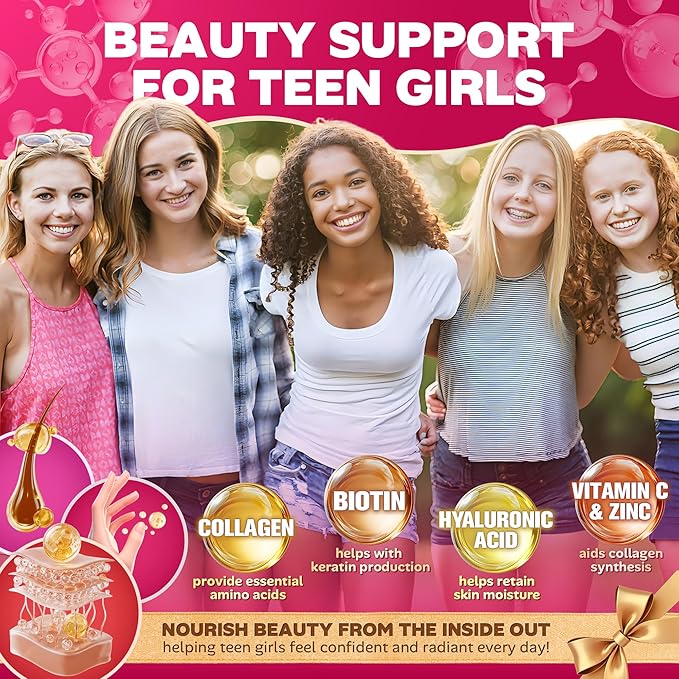Methylated Multivitamin Gummies for Teen Girls 12-17 Methylfolate Iron Collagen D3 K2 Magnesium Zinc Daily Vitamins A C E B Complex for Teenager Growth Skin Bone Energy - Sugar Free 60 Cts