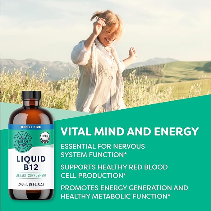 Vimergy Liquid B12 Refill – Fast-Absorbing Brain Support – Energy Support Supplement – USDA Certified Organic Vegan Non-GMO – 240 Servings (240 mL)