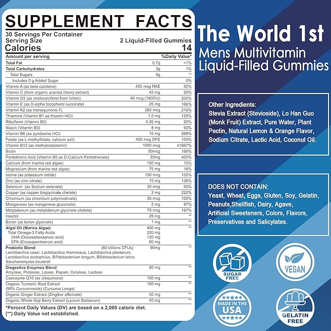 Mens Multivitamins Gummies Vegan Omega3 Gummies 1280mg