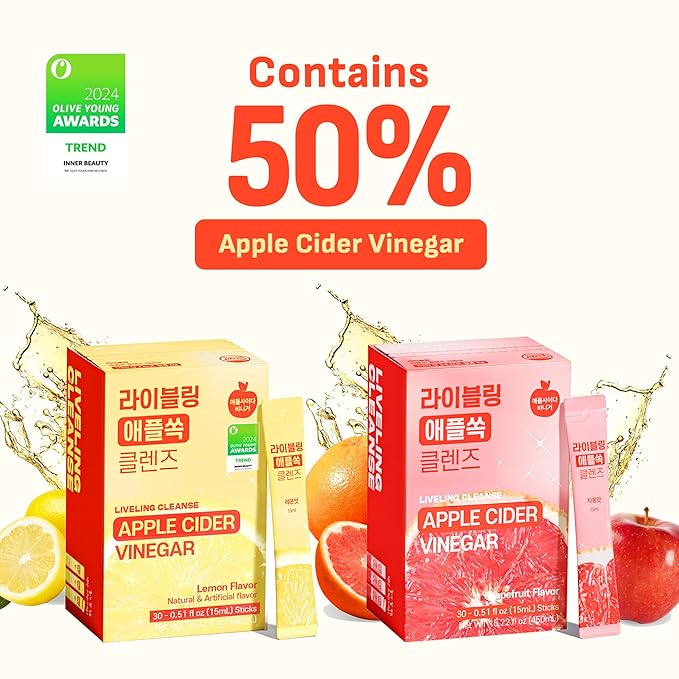 [Liveling] Apple&ampPineapple Cider Vinegar quad pack Natural Cleanse with Premium Nutritional Ingredients pH balance Zero Sugar Easy cut &amp Easy Mix (120 Sticks)