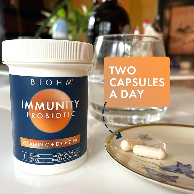 BIOHM Immunity Probiotic with Vitamin C D3 &amp Zinc 1 Billion CFU (60 Capsules) Daily Probiotics for Women &amp Men Digestive Health &amp Immune Support Vegan Gluten-Free and Non-GMO