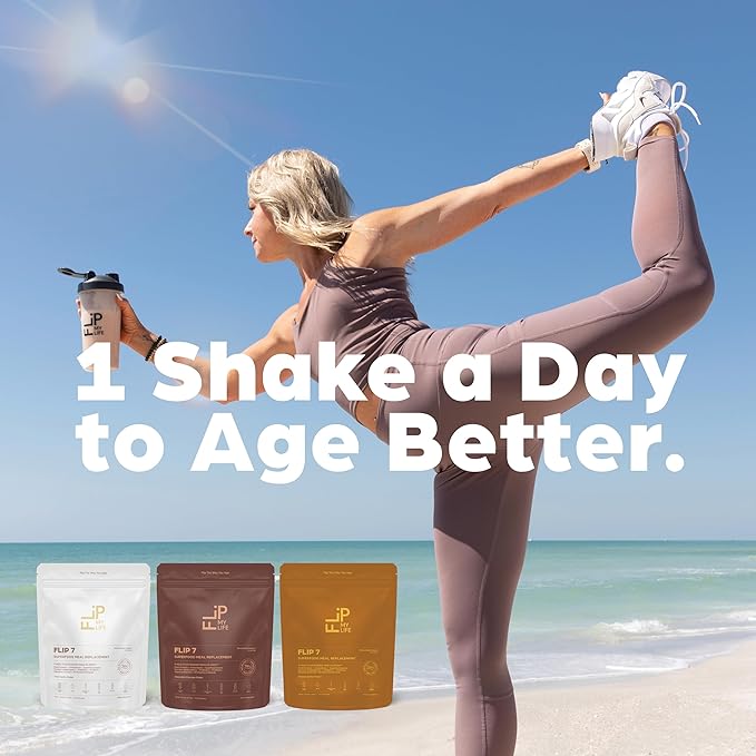 Flip My Life Flip 7 Natural SuperFood Plant-Based Protein Complete Meal Replacement to Support Healthy Gut 7 Mega Nutrient Rich Blends all in one to AGE BETTER - Chocolate