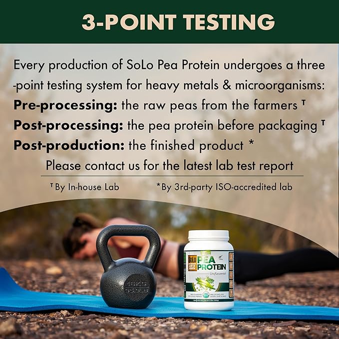 SOLO Organic Pea Protein Isolate Low in Sodium Canada Grown Peas 100% Vegan Non-GMO Unflavored Plant Based Protein Powder with BCAA Keto &amp Paleo Friendly Easy to Digest No Additives (2.7 l