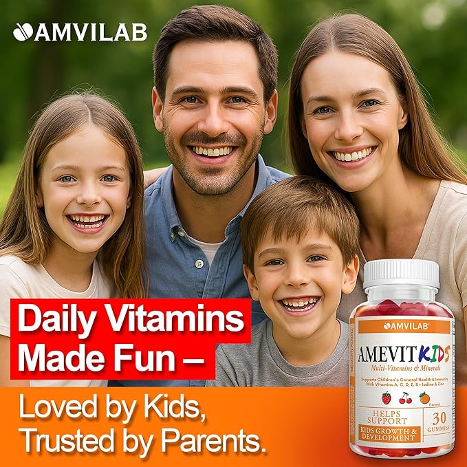 Amevit Kids Gummy Multivitamin - Complete Daily Vitamins for Children - with Essential Nutrients for Growth &amp Immunity - Natural Fruit Flavor - 30 Gummies