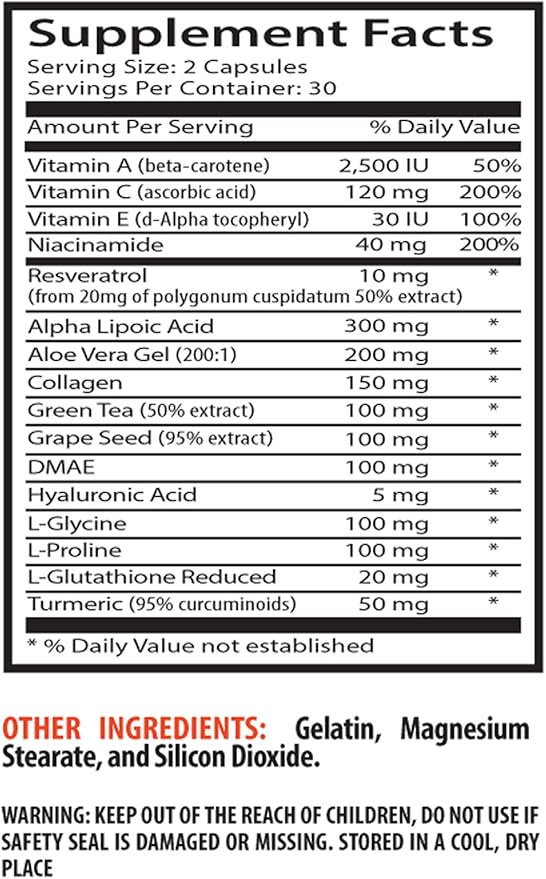 Niacinamide and Vitamin c Anti-Wrinkle Pills - Anti Aging Pills Wrinkle Prevention for face Anti Wrinkle Collagen Supplement Anti Wrinkle face Pills Wrinkle preventing Pills 1 Bottle 60 Capsules
