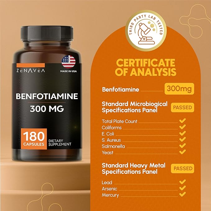 Benfotiamine 300mg - Benfotiamine b1-180 Capsules (3 Months Supply) - Vegan Non-GMO Gluten-Free