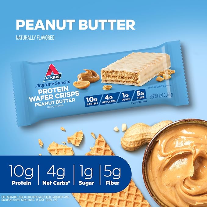 Atkins Café Caramel Protein Shake 15g Protein 3g Net Carb 1g Sugar + Atkins Peanut Butter Protein Wafer Crisps 10g Protein 4g Net Carb 1g Sugar 5 Count