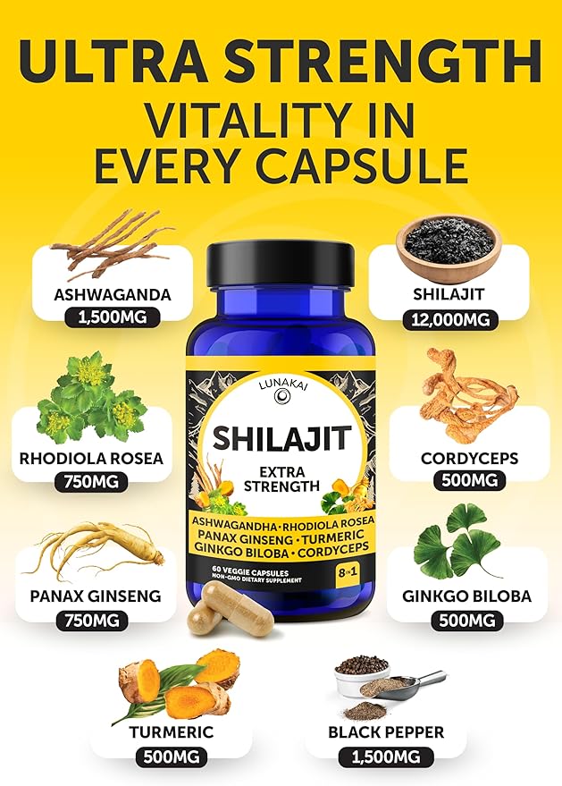 Lunakai USA Made B12 Gummies &amp Shilajit Capsules Bundle – Extra Strength Daily Energy &amp Wellness Support