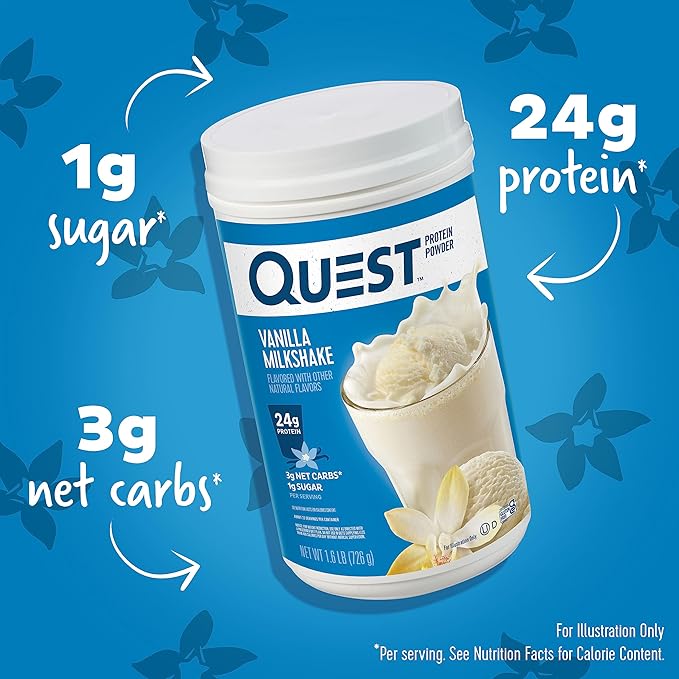 Quest Nutrition Vanilla Milkshake Protein Powder 24g of Protein 1g of Sugar Low Carb Gluten Free 1.6 Pound 23 servings
