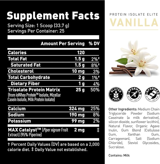 Kaged Whey Protein Isolate Elite Powder | Vanilla | Whey Casein &amp Milk Protein Blend | Post Workout Recovery Drink | Supports Muscle Building | Supplements for Men &amp Women | 2 lbs