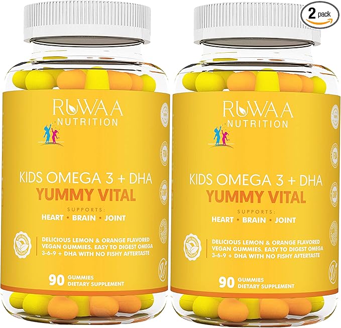 RUWAA NUTRITION Omega 3 Gummies. Gummies DHA. NO Fish Oil Fatty acids Supplement. Supports Heart Brain Eyes &amp Joints. Vegetarian 180ct (2)