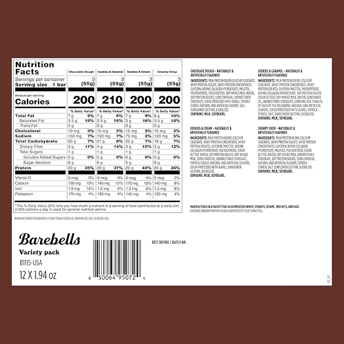 Barebells Protein Bars People's Choice Variety Pack – 12 Bars Nutritious Snacks with 20g of High Protein - Chocolate Treat with 1g of Total Sugars - Perfect on The Go Breakfast Bars