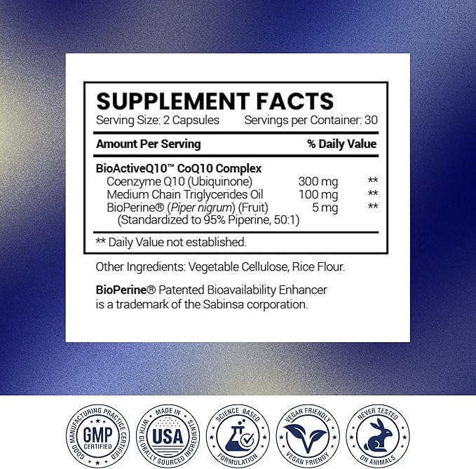 Research Verified CoQ10-100% Pure Extra Strength 300mg CoQ10 – Improved Absorption and Bioavailability with Bioperine - Boost Antioxidant Levels Improve Cardiovascular Health 60 Vegan Capsules