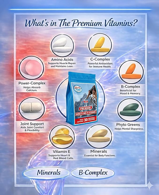 VITAL 4U® Vitamin - Premium Multivitamin for Men and Women | Supports Immune System Energy Heart Health and Body Functions Plus Sports Nutrition with Joint Support - 30 Servings