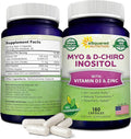 aSquared Nutrition Myo-Inositol &amp D-Chiro Inositol Supplement - 180 Capsules - Plus Vitamin D3 and Zinc - Myo &amp D-Chiro Inositol 40 to 1 Ratio - VIT B8 Complex Pills