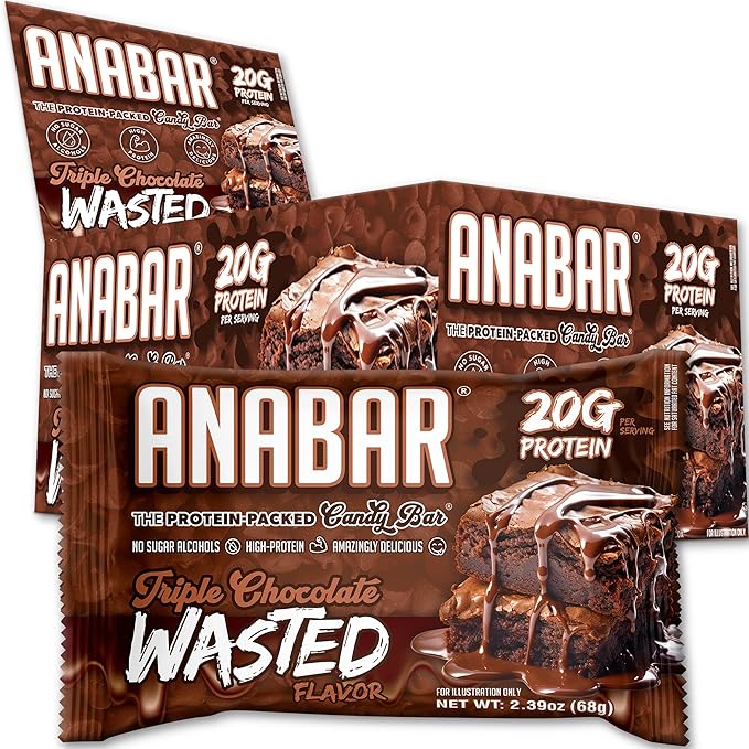 Anabar Protein Bar Triple Chocolate Wasted The Protein-Packed Candy Bar No Sugar Alcohols High Protein Amazingly Delicious 20 Grams of Protein (12 Bars Triple Chocolate Wasted)