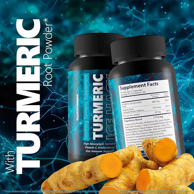 Turmeric Ice Hack Pills - Soothing Nervous System Support - Immune System Supplement - Swelling Support Supplement - Nerve Health Supplements - Magnesium Turmeric Vitamin D Relief Factor for Nerves