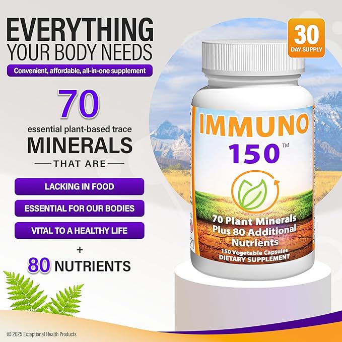 Immuno 150 Immune Support Supplement Packed with 70 Plant Minerals 13 Essential Vitamins and 68 Additional Nutrients-150 Vegetable Capsules- Immune Boost for All Age Groups