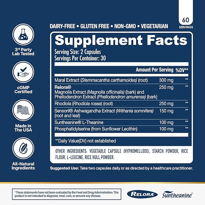 NuEthix Formulations Cort-Eaze - Cortisol Supplement - Health Support Supplement with Ashwagandha L-Theanine &amp Rhodiola Rosea - Relaxation and Deep Sleep 60 Capsules 30 Servings