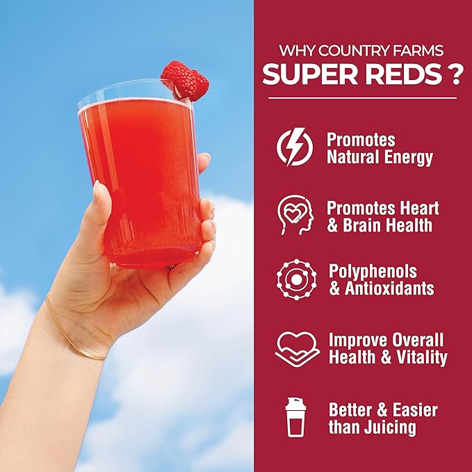 COUNTRY FARMS Super Reds Energizing Polyphenol Superfood Over 40 Super Fruits and Berries Powerful Antioxidants and Polyphenols Supports Energy Supports Circulation 40 Servings Mixed Berry