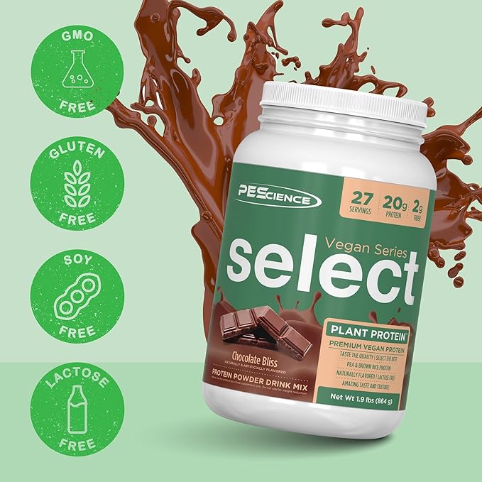 PEScience Select Vegan Protein Powder Plant Based Protein Powder Amazing Taste Smooth Texture Pea and Brown Rice Blend Dairy Free Lactose Free Gluten Free - Chocolate Bliss 27 Servings