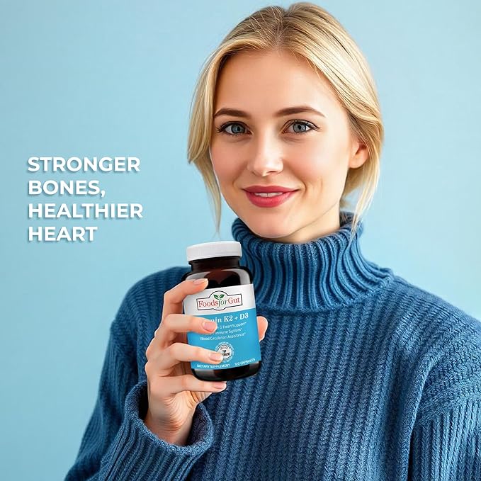 Foods For Gut Vitamin K2 (MK7) D3 &amp BioPerine® Black Pepper Extract | 120 Capsules | Free of Top Allergens | Bone Health | Mood &amp Energy Support |