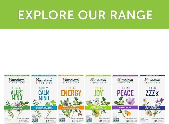 Himalaya Hello Joy with Ashwagandha for Improving Mood and Spirits &amp Hello ZZZs with Melatonin for Sleep Support 60 Capsules Each - Bundle