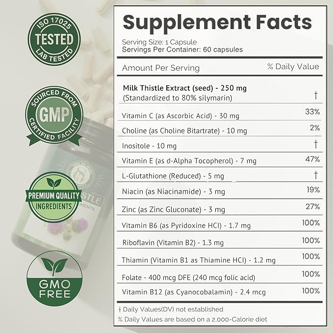 Milk Thistle Supplement 7500mg – 30X Concentrated Extract with Silymarin – High Potency Liver Detox &amp Support – 120 Vegan Capsules
