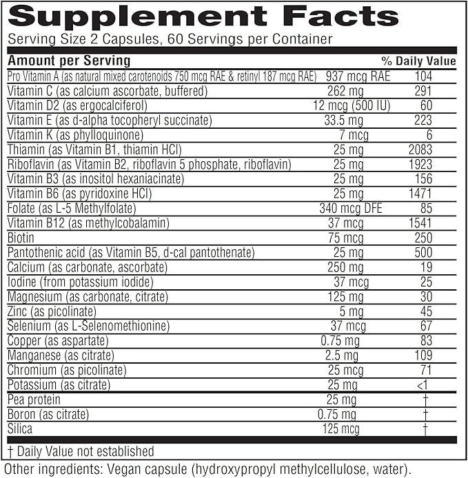 Vitanica Vegan Symmetry - Supports a Vegan Diet with Magnesium Pea Protein Vitamin D &amp More - Non-GMO &amp Gluten-Free - 120 Capsules (60 Servings)