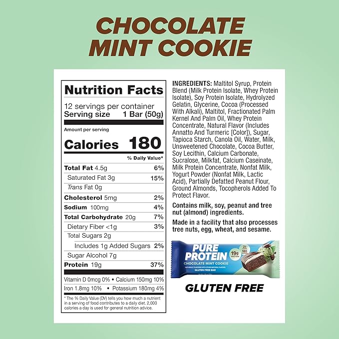 Pure Protein Bars Bundle with Chocolate Mint Cookie (19g Protein 12 Count) and Chewy Chocolate Chip (20g Protein 12 Count)