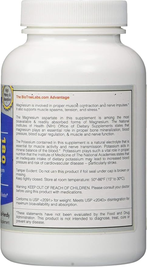 BioTree Labs Relax 180 - Pack of 120 Magnesium &amp Potassium Supplement with Electrolytes | Supports Muscle Pain Spasms &amp Tension | 60 Days