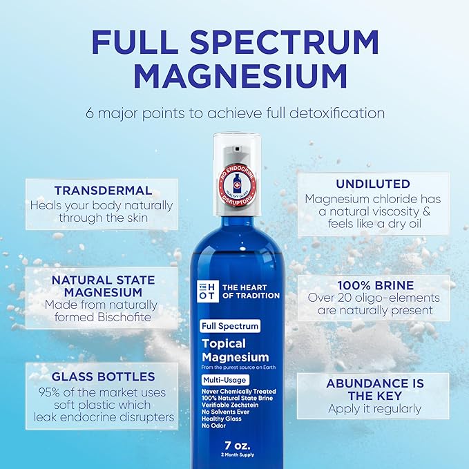 Topical Magnesium Oil Spray Glass Bottle from Ancient Zechstein Sea and Trace Mineral 7 floz - Transdermal Pure Magnesium Spray Oil for Feet Muscle Relaxation Leg Cramps Sleep and Overall Health