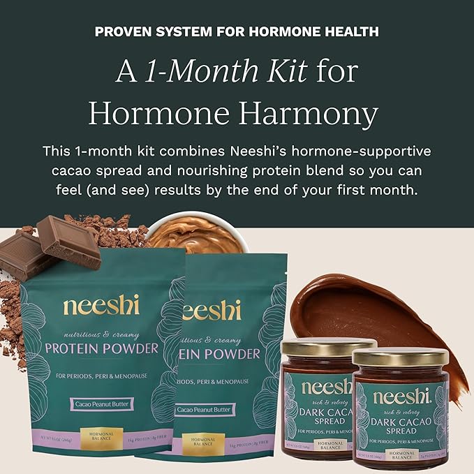 Monthly Hormone Balance Bundle – 2 Nourishing Cacao Peanut Butter Protein Powders + 2 Dark Cacao Ritual Spreads – Plant-Based Vegan Gluten-Free – PMS &amp Menopause Relief w/Superfood Nutrition
