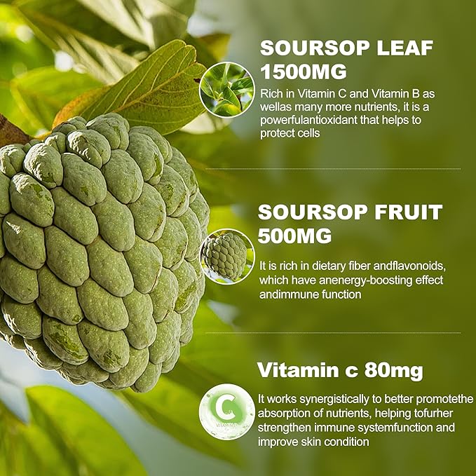 (2 Pack) Soursop Graviola Liquid Drops 2000mgImmune BoostCell Support &amp RegenerationNatural AntioxidantSoursop Bitters LiquidSoursop Extract - 98% Sugar/Gluten Free Natural Flavor 4 Fl Oz