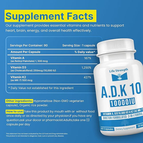 ADK Supplement (90 CT) - Physician Formulated Vitamins A1 D3 &amp K2 (as MK7) for Bone Health - Immune System Support - Gluten Free Soy Free Non-GMO - Pack of 2