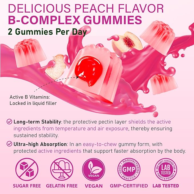 Methylated B Complex multivitamin for Women - Daily Vitamin B1 B2 B6 B12 Gummies with Folate Vitamin C Magnesium &amp Omega 3 - Supports for Immune &amp Over-All Health