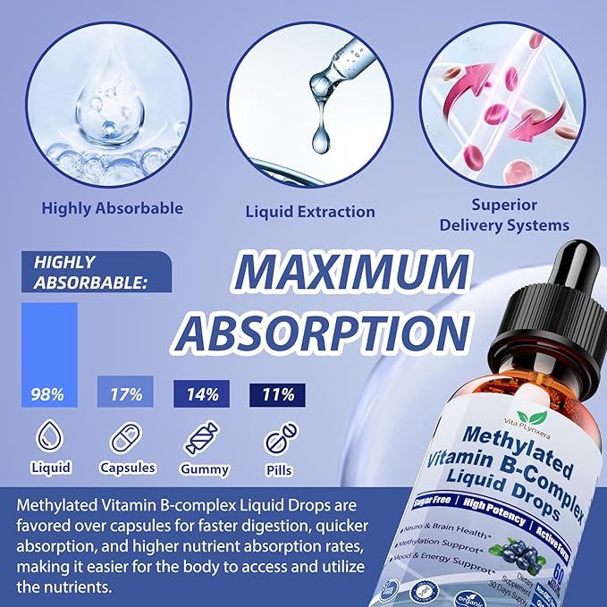2 Pack Methylated B Complex Liquid Drops Complete 9-in-1 Methyl B Vitamins w. B12 Methylfolate Inositol Choline TMG Vitamin C E Super B-Complex Methylated for MTHFR Support Energy Mood Nerve Health1