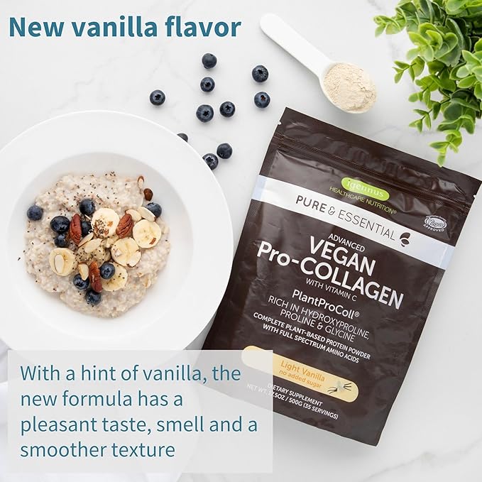 Igennus Advanced Vegan Vanilla Collagen Peptide Powder Enhanced with Glycine Proline &amp Hydroxyproline &amp Cofactor Vitamin C Non GMO Vegetarian Plant Based Collagen Powder Booster 35 Servin