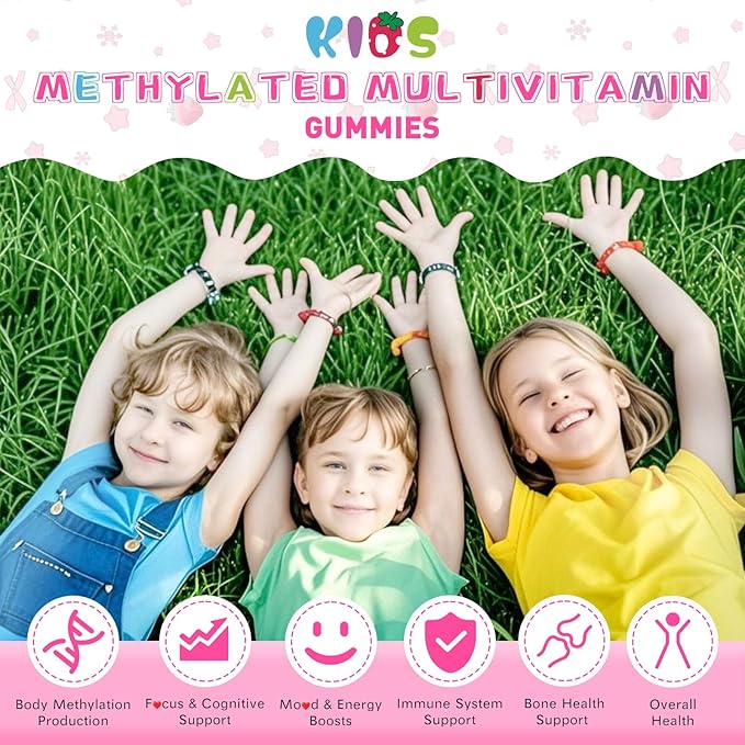 Kids Methylated Multivitamin &amp L-Lysine Chewable Gummies Immune &amp Brain Support Lip &amp Oral Health