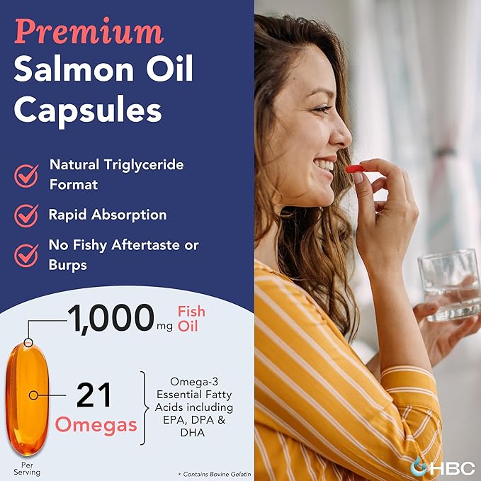 High Strength Omega 3 Fish Oil - 1000mg Norwegian Salmon Oil with EPA &amp DHA No Burping or Aftertaste Omega 3 Fatty Acids Supplement for Eye Brain &amp Heart Triglyceride Form - 180 Capsules