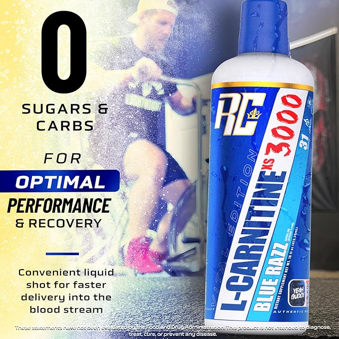 Ronnie Coleman Signature Series L-Carnitine XS 3000 Liquid Amino Acids Metabolism and Lean Muscle Strength Support Stimulant Free Sugar Free Zero Carbs Blue Razz 16 Oz