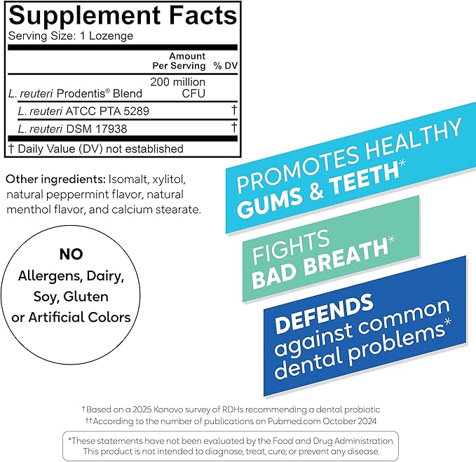 BioGaia Prodentis 3-Pack | Dental Probiotic Lozenges | Promote Healthy Gums &amp Teeth | Defend Against Dental Problems | Replenish Oral Microbiome | Improve Oral Health | Mint Flavor | 90 Day Supply