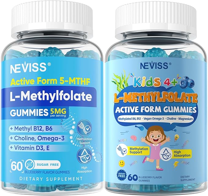 NEVISS L Methylfolate 5mg Gummies &amp Methyl B12 B6 for Adults and L Methylfolate 1000mcg for Kids Teens Gummies + Methyl B6 B12
