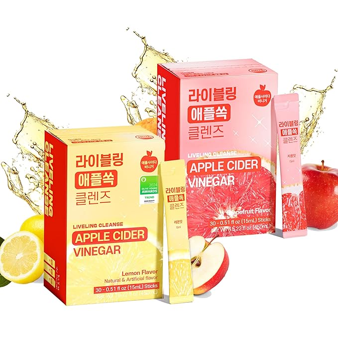 [LIVELING] Apple Cider Vinegar Duo Pack Natural Cleanse with Premium Nutritional Ingredients pH Balance Zero Sugar Easy Cut &amp Easy Mix (60 Sticks)