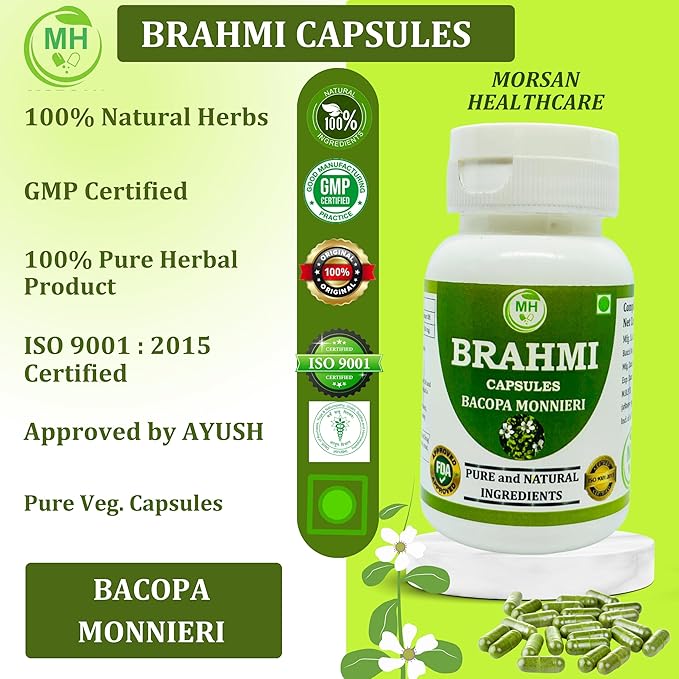 Brahmi Capsules | Bacopa Monnieri Extract | 500mg Each | Non-GMO Vegan Gluten-Free | Natural Herbal Supplement | 120 Vegetarian Capsules | Pack of 2 Bottle