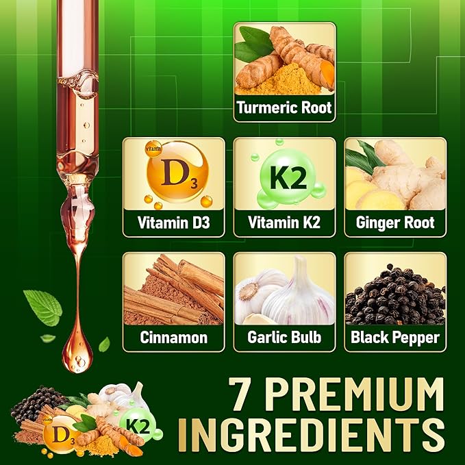 7in1 Liquid Turmeric Curcumin with Vitamin D3 Vitamin K2 Ginger Ceylon Cinnamon Garlic Black Pepper - Drops Extract - 2 Packs of 30ml - 2 Month Supply