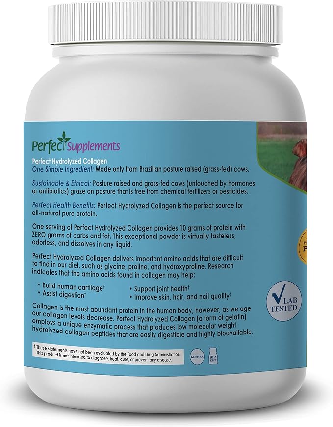 Perfect Supplements – Unflavored Hydrolyzed Collagen Powder for Men and Women - Collagen Peptides - Mix in Hot Cold Liquids Grass Fed Easy Absorption 660 Grams