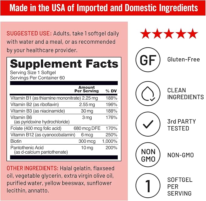 NatureWise [1] Vitamin B Complex - Gluten-Free Non-GMO - 60 Softgels[30-Day Supply] + (Pack of 2) Omega 3 Fish Oil 1000mg + Vitamin E - Wild-Caught - 60 Softgels[30-Day Supply]