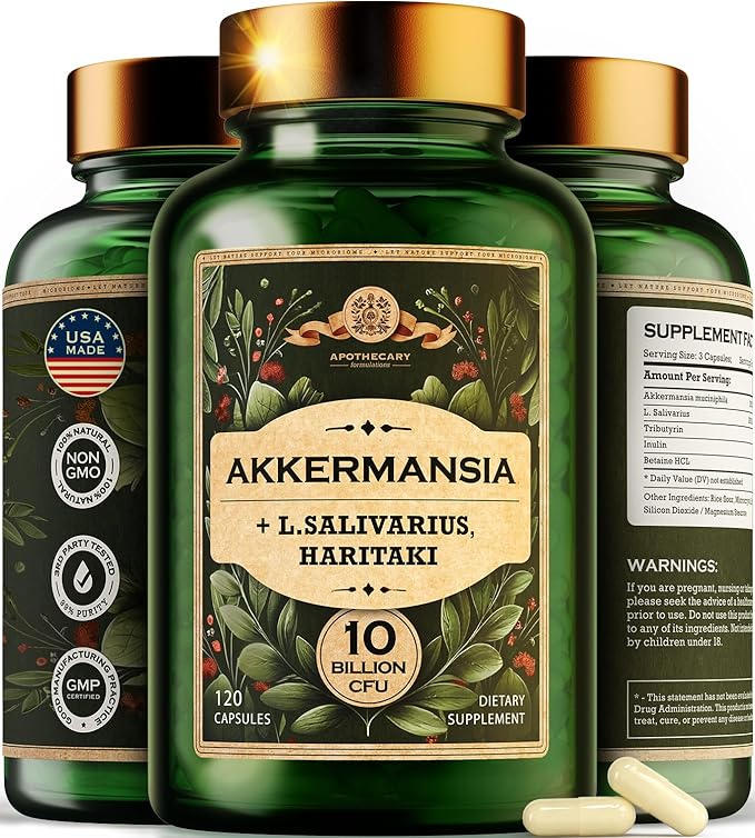 Akkermansia Muciniphila Probiotics and Prebiotics w/Lactobacillus Salivarius &amp Haritaki | Fiber Supplement Gut Health &amp Digestive Health | Women Probiotic Akkermansia Light