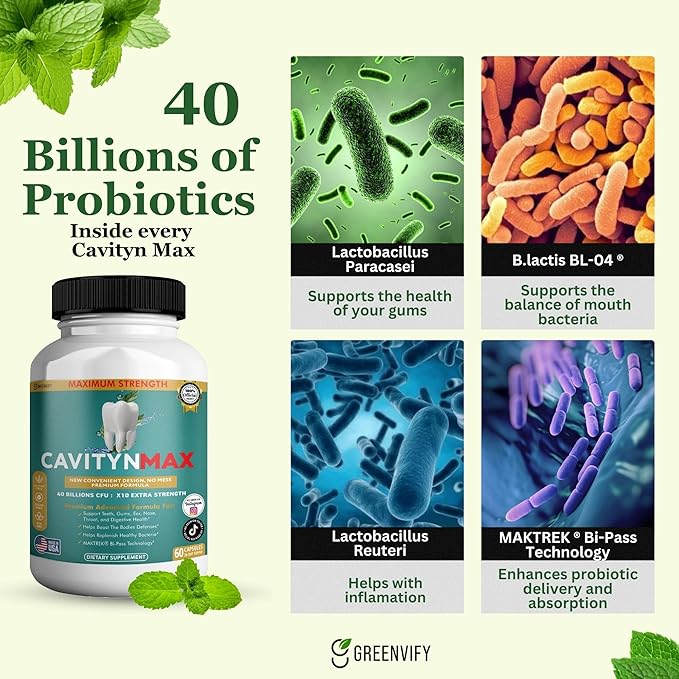 Cavityn Max Probiotic Supplement 40 Billion CFU 60 Capsules Digestive Health Support (2)